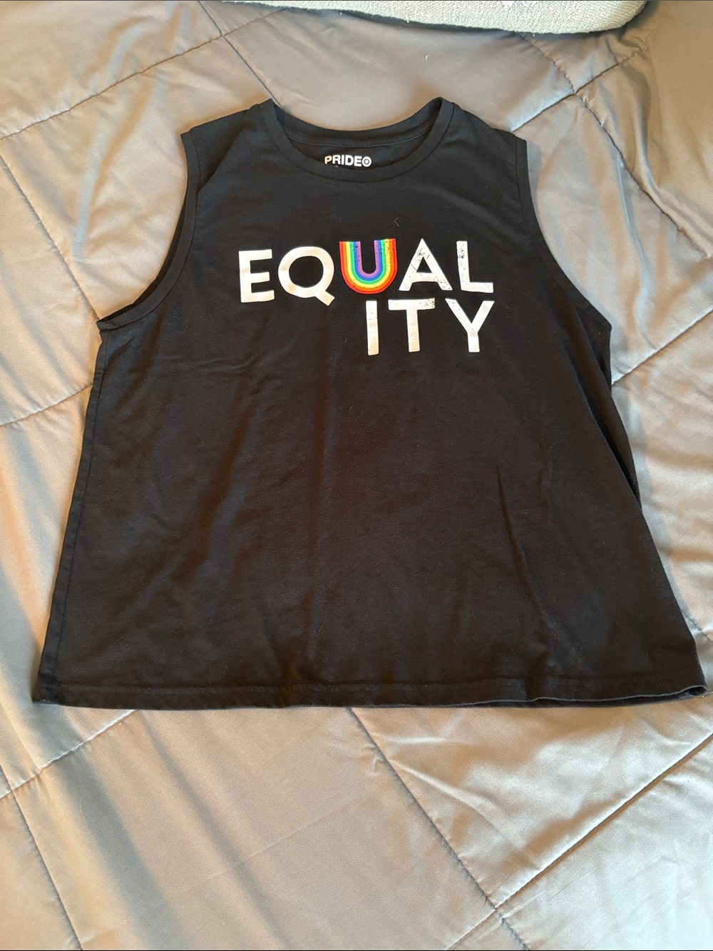 PRIDE® Target Black 'EQUALITY' Muscle Tank Top Rainbow M Cotton Sleeveless